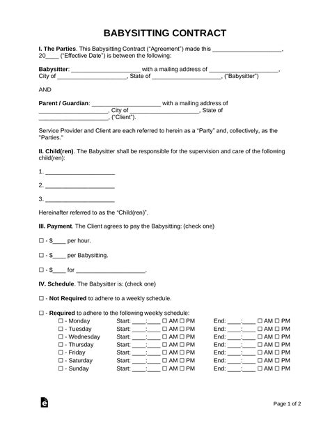 Printable Babysitter Agreement Form